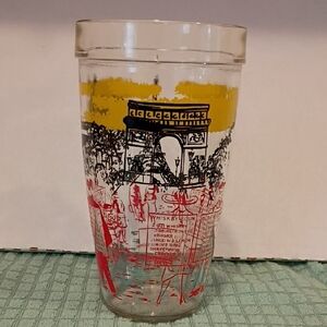 Vintage Cocktail Shaker Glass with Yellow and Red Design No Cover Barware